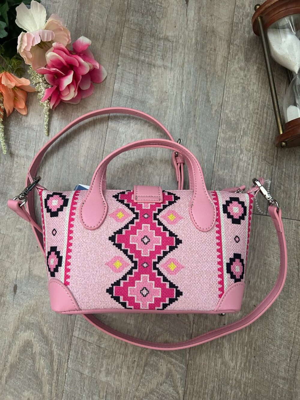 Wrangler Pink Aztec Mini Satchel Crossbody Bag Southwestern Western Style - Picture 5 of 5